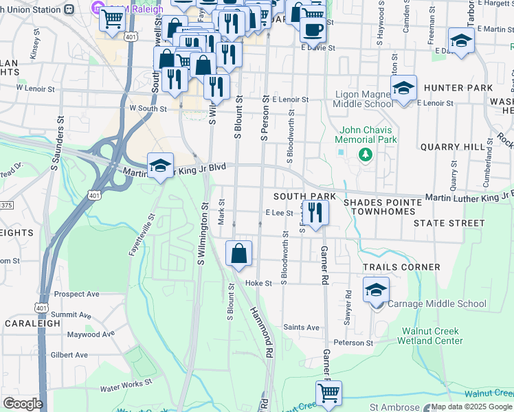 map of restaurants, bars, coffee shops, grocery stores, and more near 1014 South Person Street in Raleigh