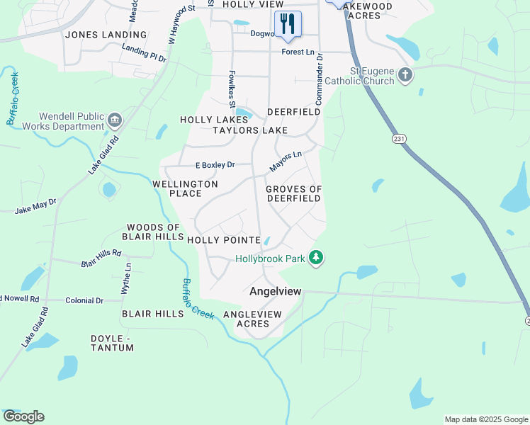 map of restaurants, bars, coffee shops, grocery stores, and more near 936 Sandyhill Road in Wendell