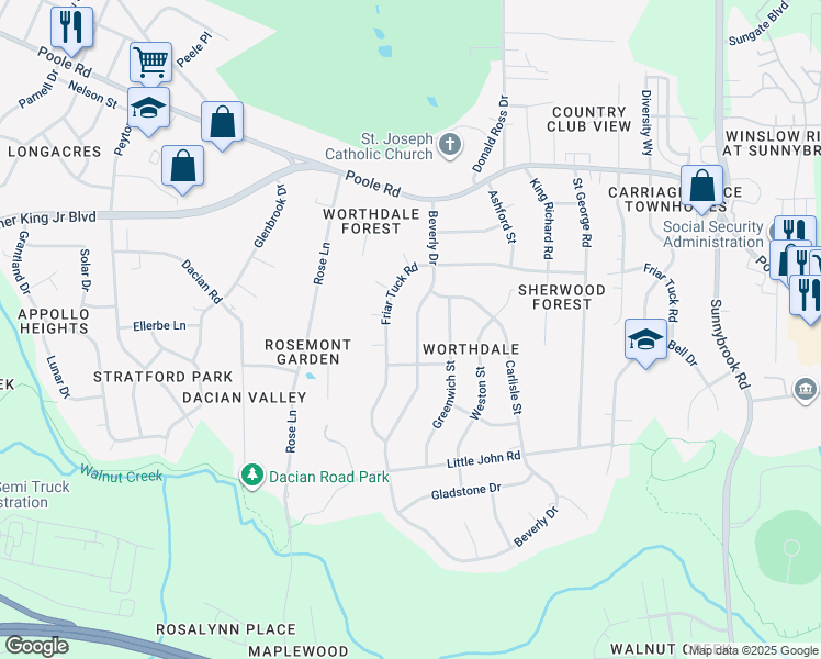 map of restaurants, bars, coffee shops, grocery stores, and more near 824 Beverly Dr in Raleigh