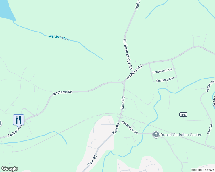 map of restaurants, bars, coffee shops, grocery stores, and more near 1024 Amherst Road in Morganton