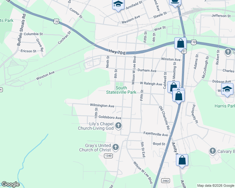 map of restaurants, bars, coffee shops, grocery stores, and more near 715 Newbern Ave in Statesville