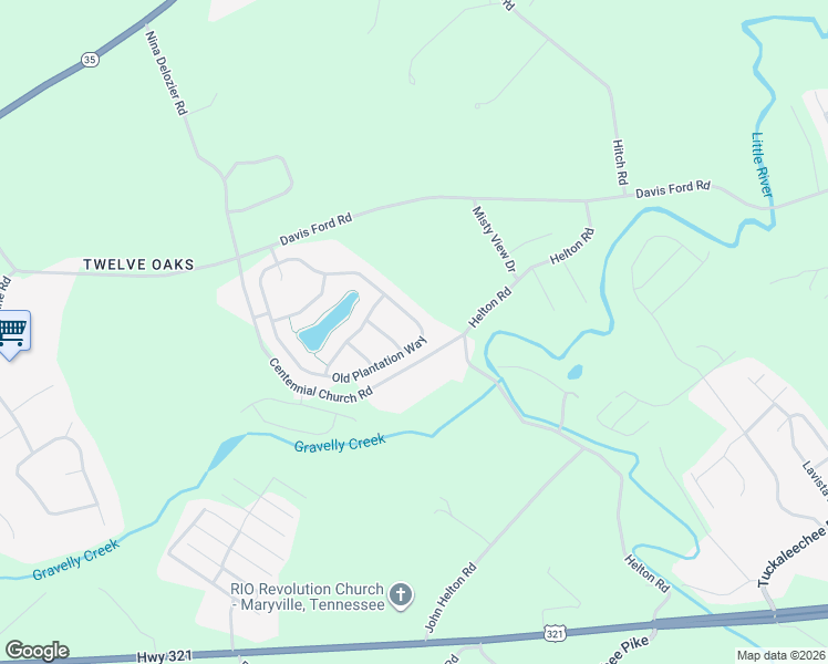map of restaurants, bars, coffee shops, grocery stores, and more near 3320 Old Plantation Way in Maryville