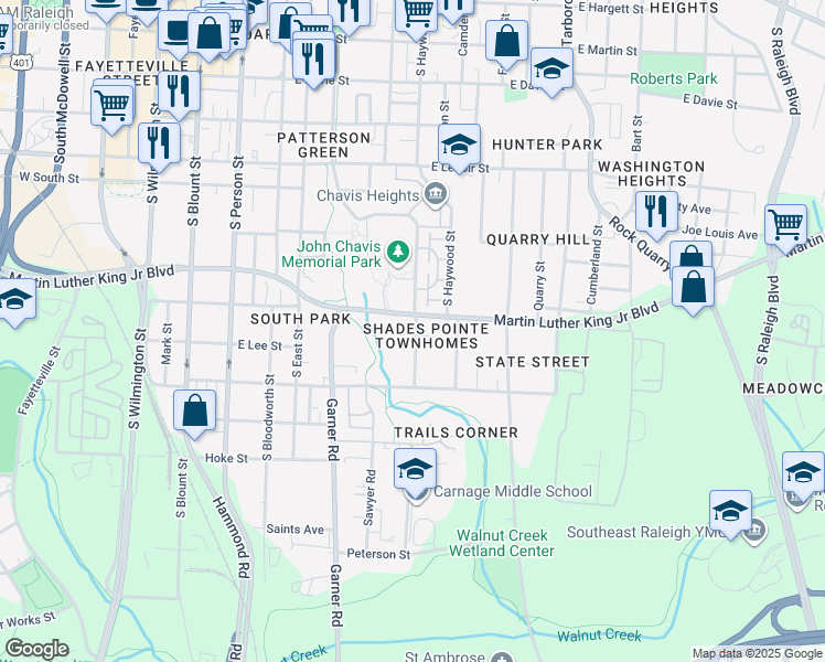 map of restaurants, bars, coffee shops, grocery stores, and more near 1010 Holmes Street in Raleigh
