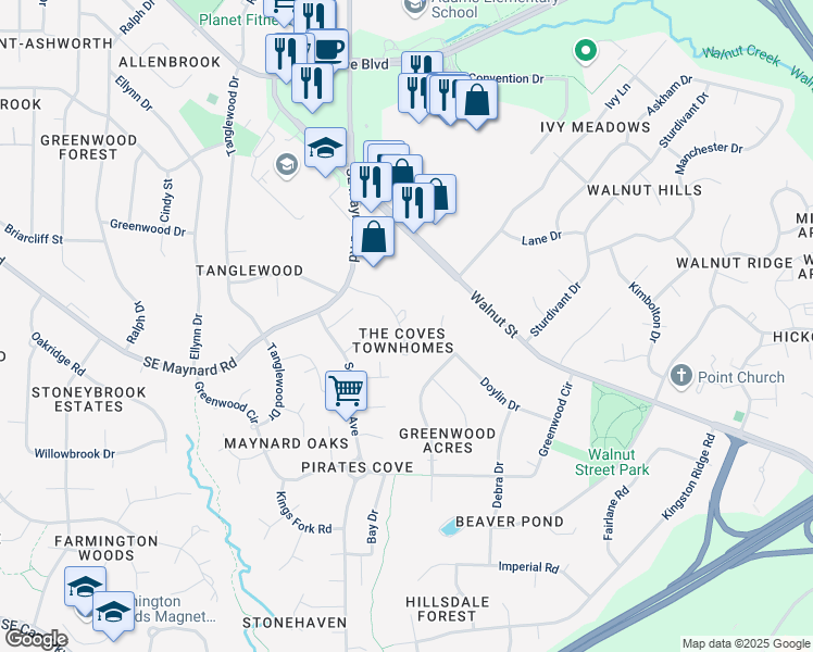 map of restaurants, bars, coffee shops, grocery stores, and more near 704 Collington Drive in Cary