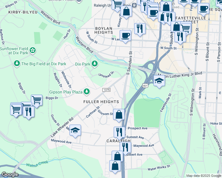 map of restaurants, bars, coffee shops, grocery stores, and more near 1213 Lake Wheeler Road in Raleigh