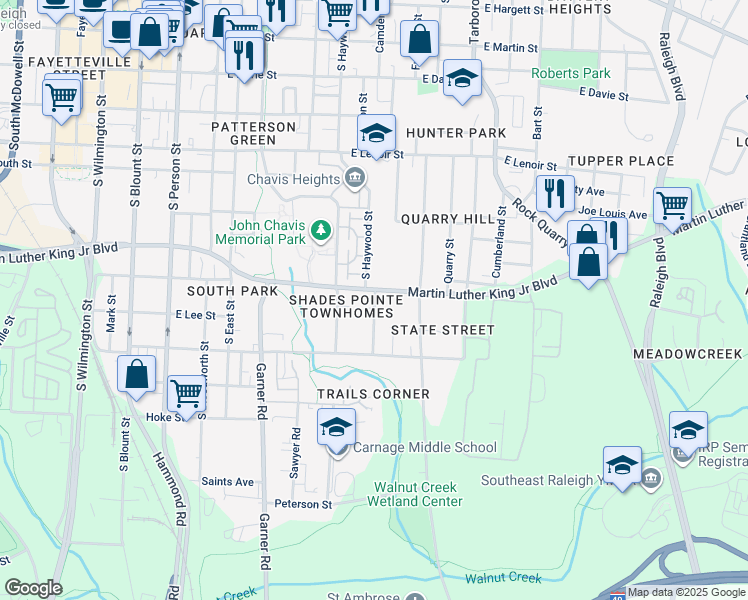 map of restaurants, bars, coffee shops, grocery stores, and more near 1006 Gregg Street in Raleigh