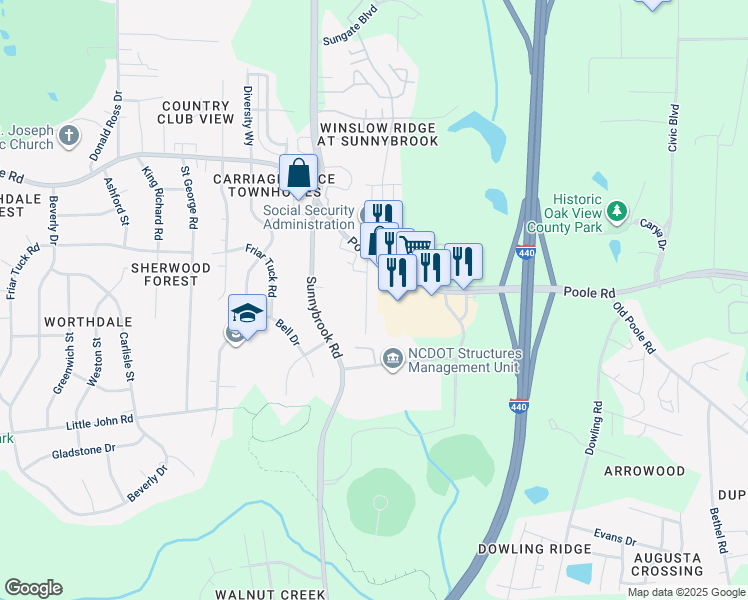 map of restaurants, bars, coffee shops, grocery stores, and more near 911 Williams Road in Raleigh
