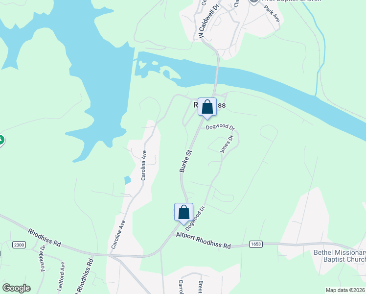 map of restaurants, bars, coffee shops, grocery stores, and more near 206 Shelby Street in Hickory