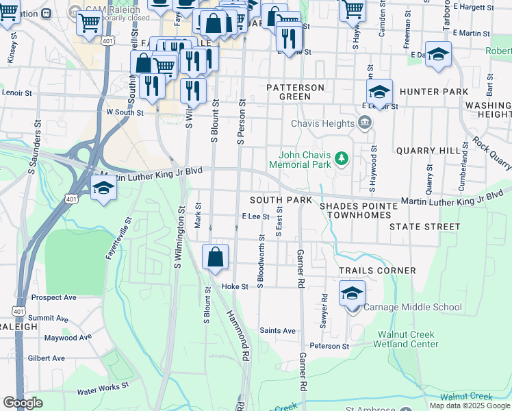 map of restaurants, bars, coffee shops, grocery stores, and more near 916 South Bloodworth Street in Raleigh