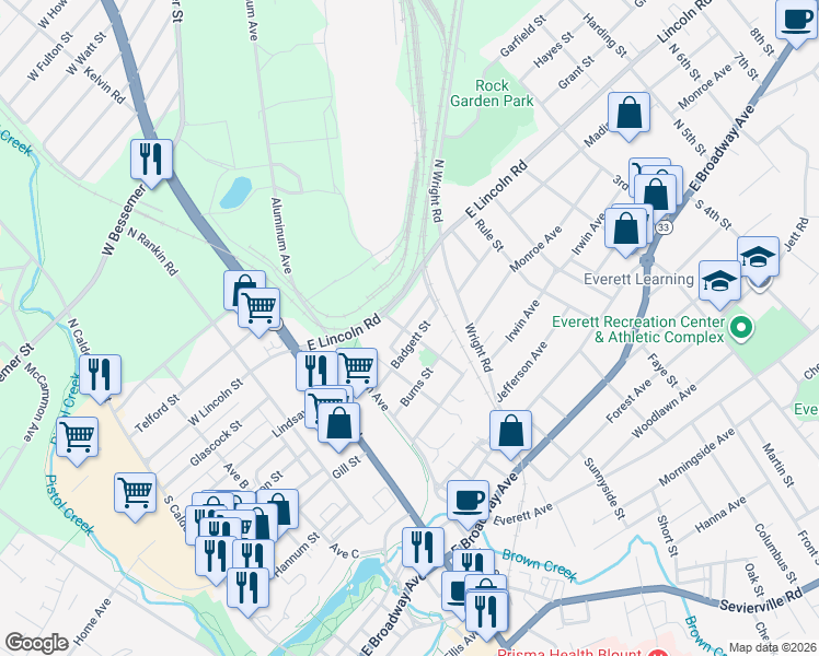 map of restaurants, bars, coffee shops, grocery stores, and more near 137 Steele Street in Alcoa