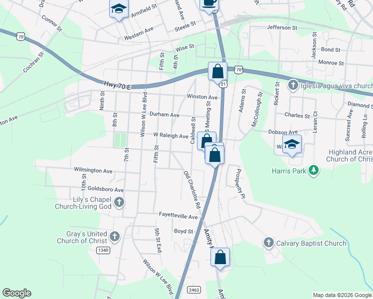 map of restaurants, bars, coffee shops, grocery stores, and more near 310 Newbern Avenue in Statesville