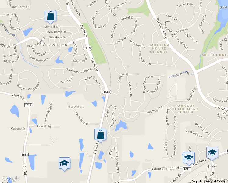 map of restaurants, bars, coffee shops, grocery stores, and more near 101 Ve Theyl Lane in Cary