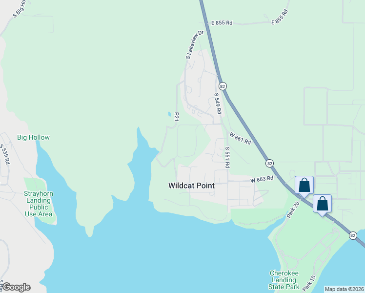 map of restaurants, bars, coffee shops, grocery stores, and more near 21721 West 861 Road in Park Hill