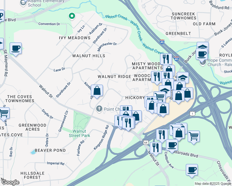 map of restaurants, bars, coffee shops, grocery stores, and more near 1110 Nottingham Circle in Cary