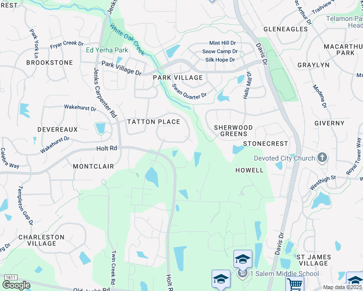 map of restaurants, bars, coffee shops, grocery stores, and more near 210 Burgwin Wright Way in Cary