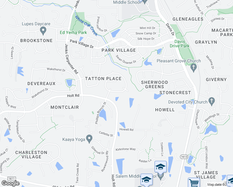 map of restaurants, bars, coffee shops, grocery stores, and more near 206 Burgwin Wright Way in Cary