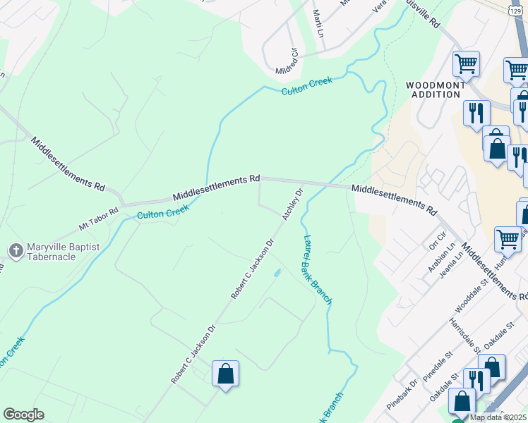 map of restaurants, bars, coffee shops, grocery stores, and more near 107 Stone Tree Drive in Maryville