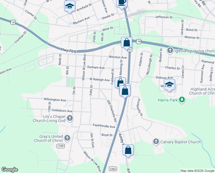 map of restaurants, bars, coffee shops, grocery stores, and more near 310 Newbern Avenue in Statesville