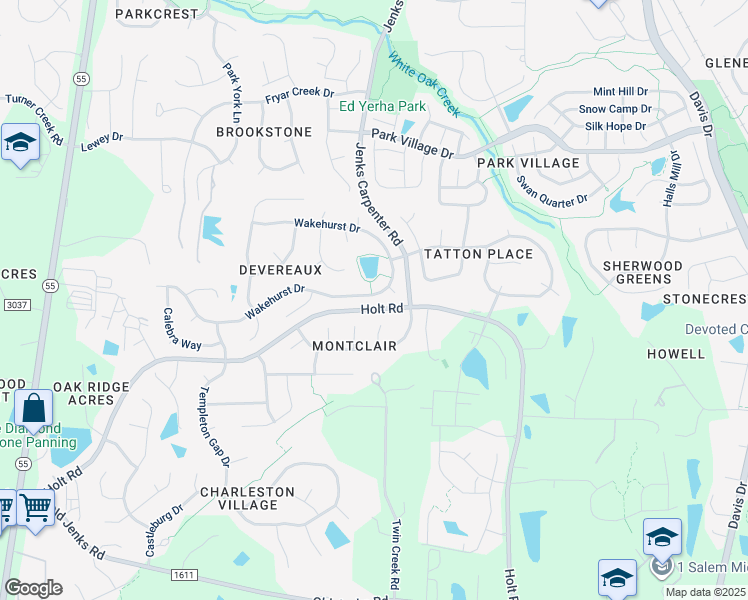 map of restaurants, bars, coffee shops, grocery stores, and more near 605 Wakehurst Drive in Cary