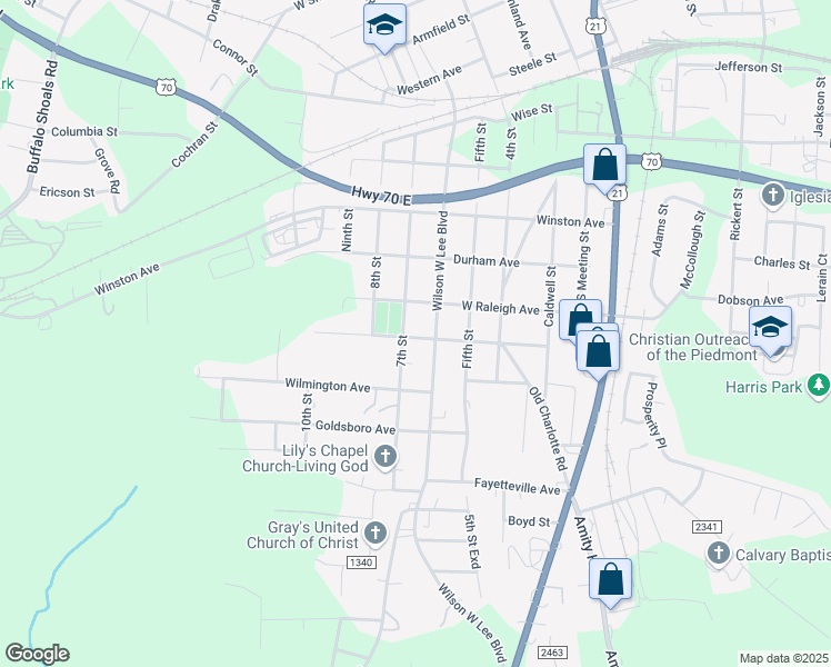 map of restaurants, bars, coffee shops, grocery stores, and more near 614 Newbern Avenue in Statesville