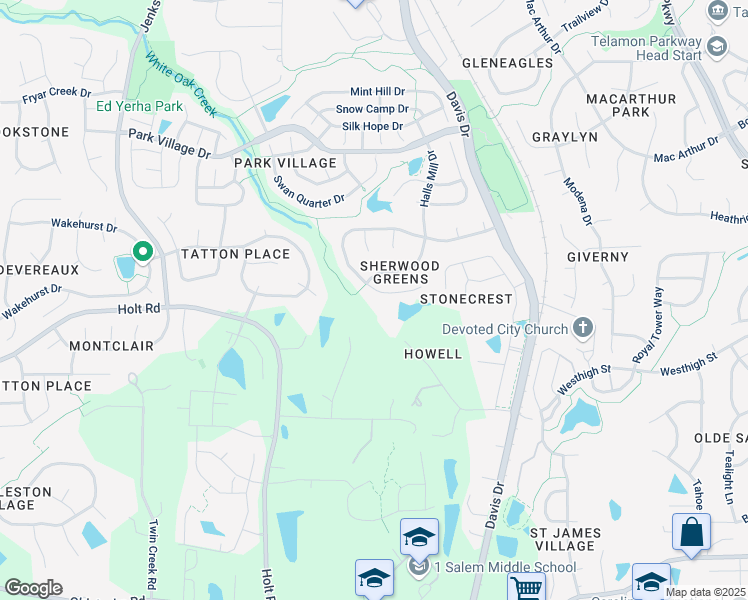 map of restaurants, bars, coffee shops, grocery stores, and more near 604 Sherwood Forest Place in Cary