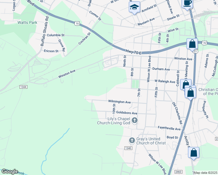 map of restaurants, bars, coffee shops, grocery stores, and more near 1365 11th Street in Statesville