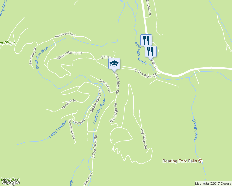 map of restaurants, bars, coffee shops, grocery stores, and more near 607 South Toe River Road in Burnsville