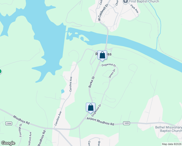 map of restaurants, bars, coffee shops, grocery stores, and more near 206 Shelby Street in Hickory