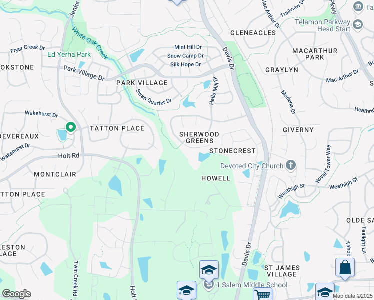 map of restaurants, bars, coffee shops, grocery stores, and more near 604 Sherwood Forest Place in Cary