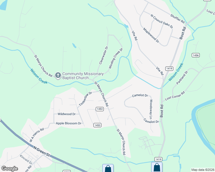 map of restaurants, bars, coffee shops, grocery stores, and more near 107 Crestview Lane in Morganton