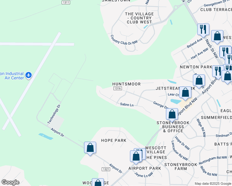 map of restaurants, bars, coffee shops, grocery stores, and more near 4116 Sabre Lane in Wilson