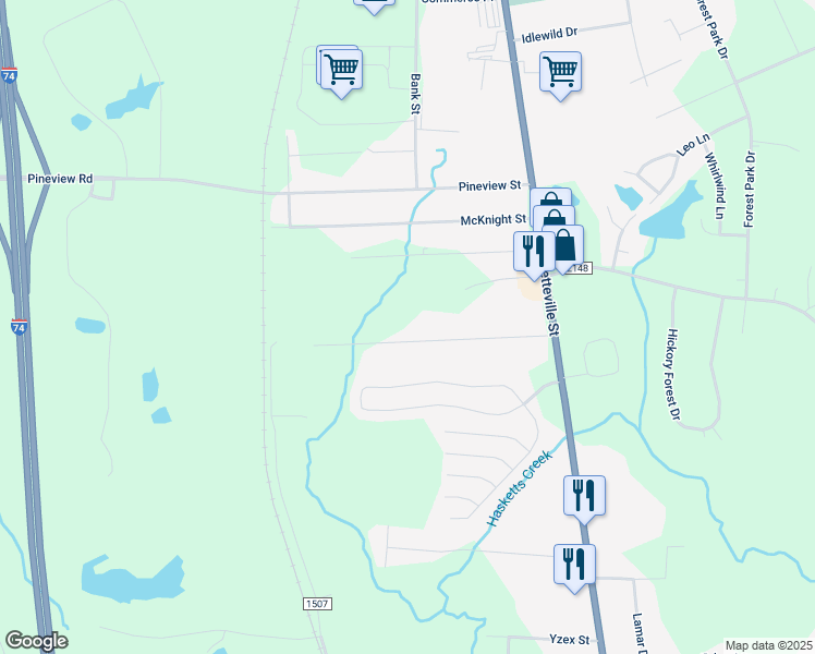 map of restaurants, bars, coffee shops, grocery stores, and more near 323 Northwood Drive in Asheboro