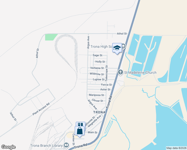 map of restaurants, bars, coffee shops, grocery stores, and more near 13319 Wildrose Street in Searles Valley