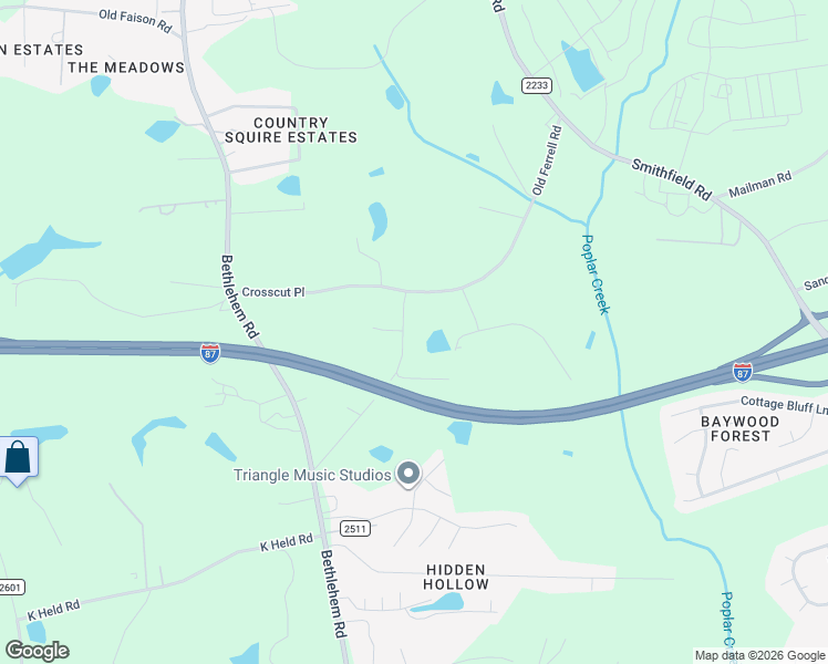 map of restaurants, bars, coffee shops, grocery stores, and more near 1017 Old Ferrell Road in Knightdale