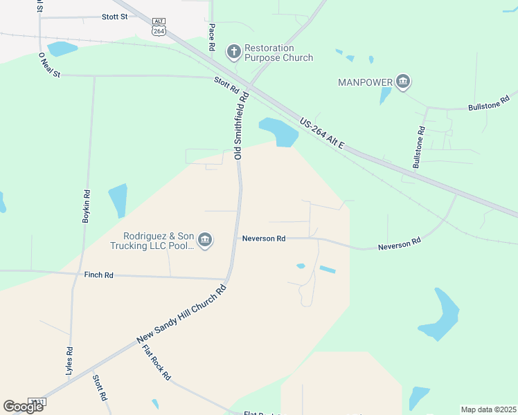 map of restaurants, bars, coffee shops, grocery stores, and more near 15554 Old Smithfield Road in Sims