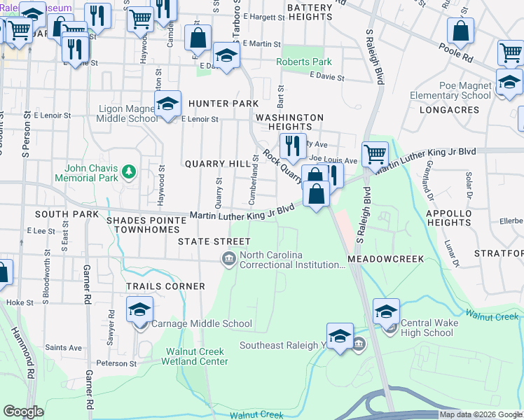 map of restaurants, bars, coffee shops, grocery stores, and more near 1034 Bragg Street in Raleigh
