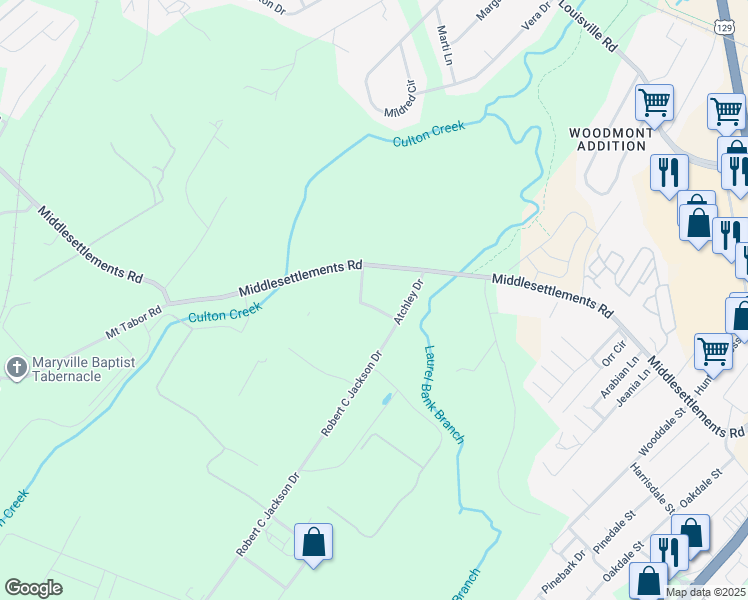 map of restaurants, bars, coffee shops, grocery stores, and more near 107 Stone Tree Drive in Maryville
