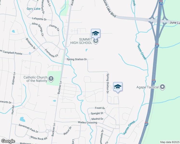 map of restaurants, bars, coffee shops, grocery stores, and more near Spring Station Rd. in Thompson's Station