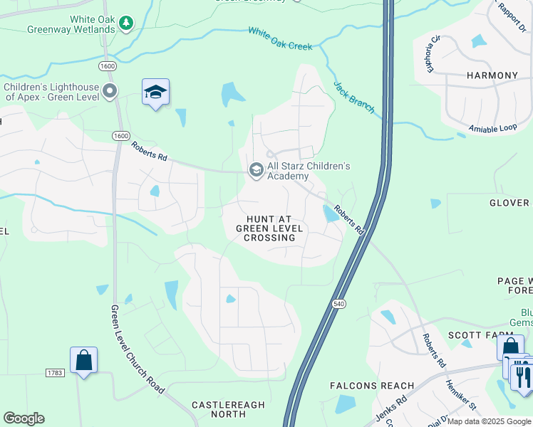 map of restaurants, bars, coffee shops, grocery stores, and more near 321 Gartrell Way in Apex