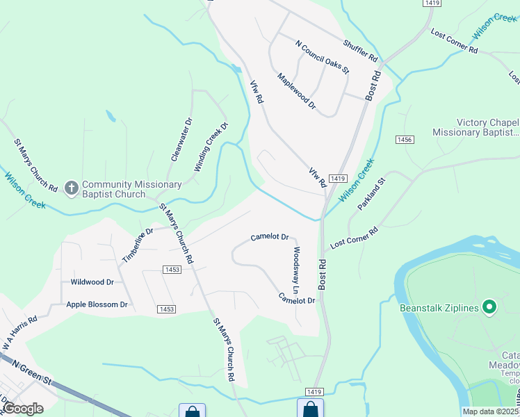 map of restaurants, bars, coffee shops, grocery stores, and more near 247 Camelot Drive in Morganton