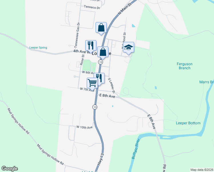 map of restaurants, bars, coffee shops, grocery stores, and more near 48 East 7th Avenue in Lobelville