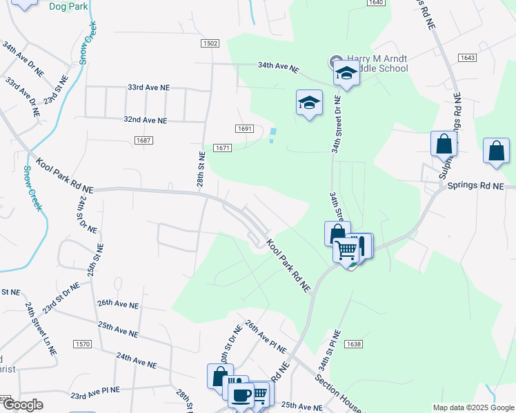 map of restaurants, bars, coffee shops, grocery stores, and more near 3120 28th Avenue Drive Northeast in Hickory