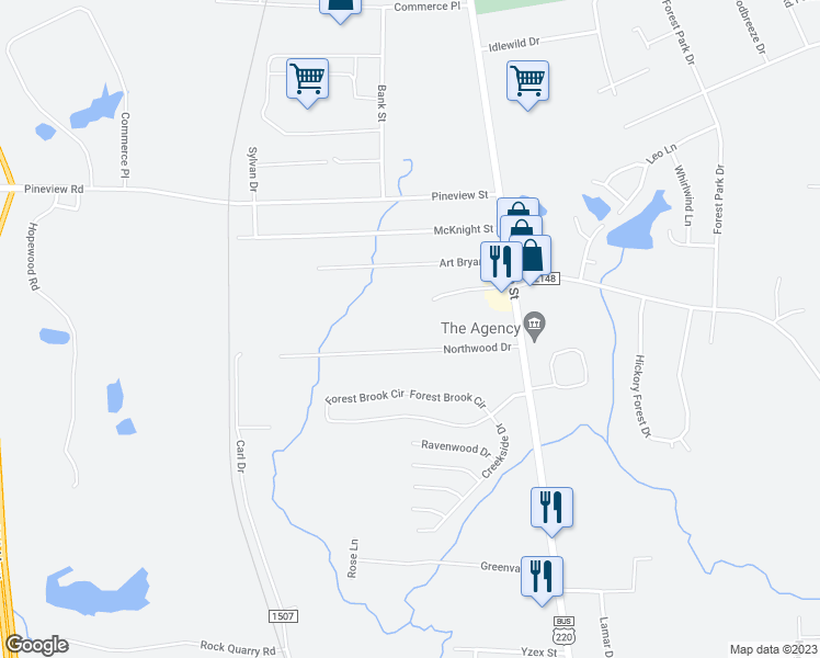 map of restaurants, bars, coffee shops, grocery stores, and more near 230 Northwood Drive in Asheboro