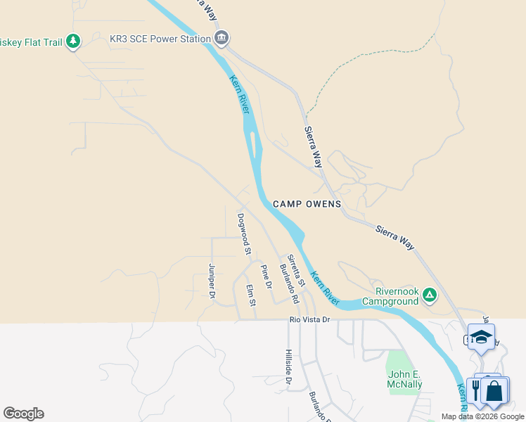 map of restaurants, bars, coffee shops, grocery stores, and more near 825 Burlando Road in Kernville