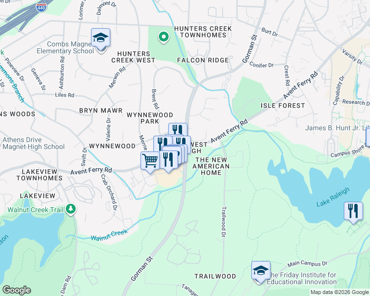 map of restaurants, bars, coffee shops, grocery stores, and more near Gorman Street in Raleigh