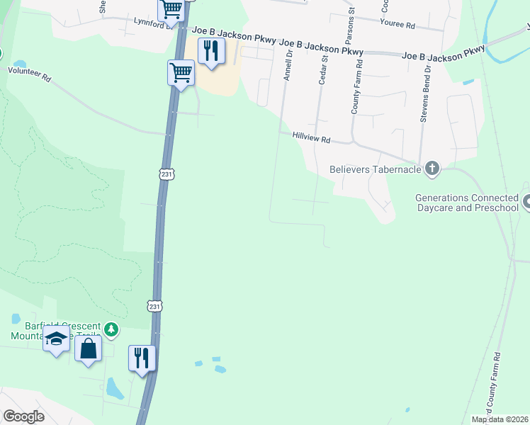 map of restaurants, bars, coffee shops, grocery stores, and more near 3732 Annell Drive in Murfreesboro