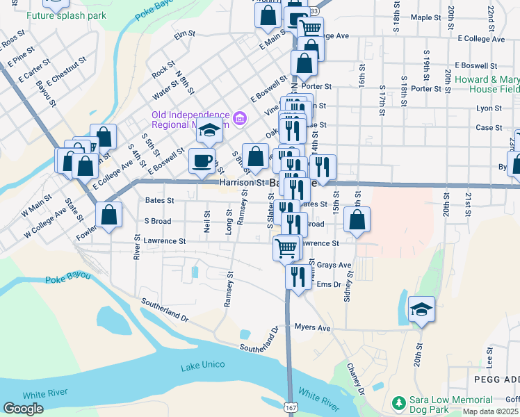 map of restaurants, bars, coffee shops, grocery stores, and more near 235-1099 South Slater Street in Batesville