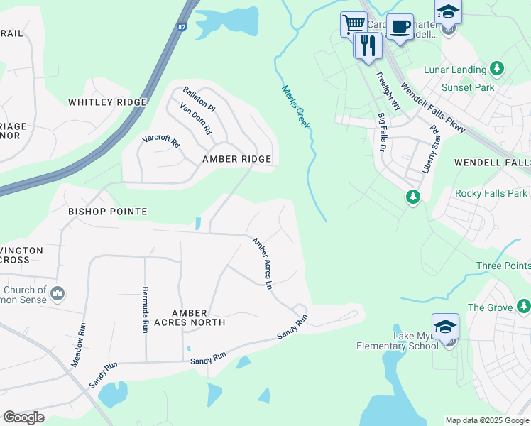 map of restaurants, bars, coffee shops, grocery stores, and more near 5733 Woof Place in Knightdale