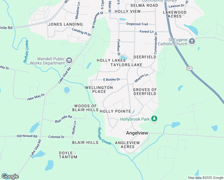 map of restaurants, bars, coffee shops, grocery stores, and more near 1036 Holly Pointe Drive in Wendell