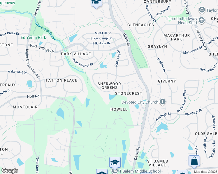 map of restaurants, bars, coffee shops, grocery stores, and more near 417 Halls Mill Drive in Cary